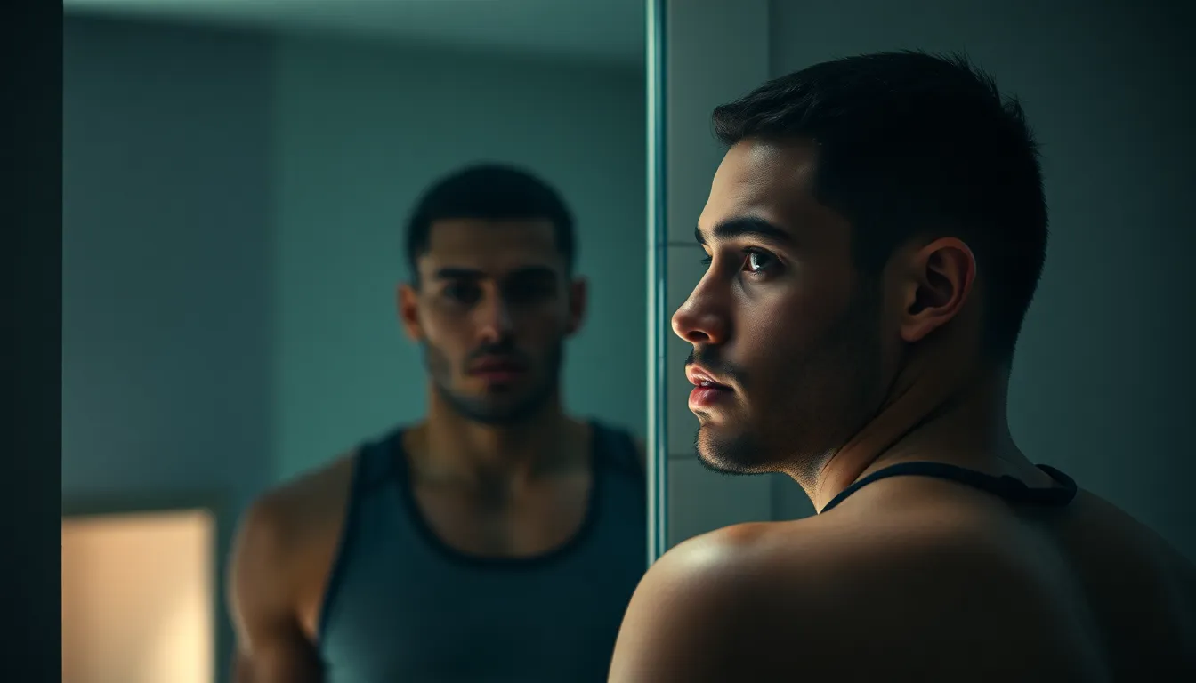 Male athlete reflecting on body image, representing eating disorders in men