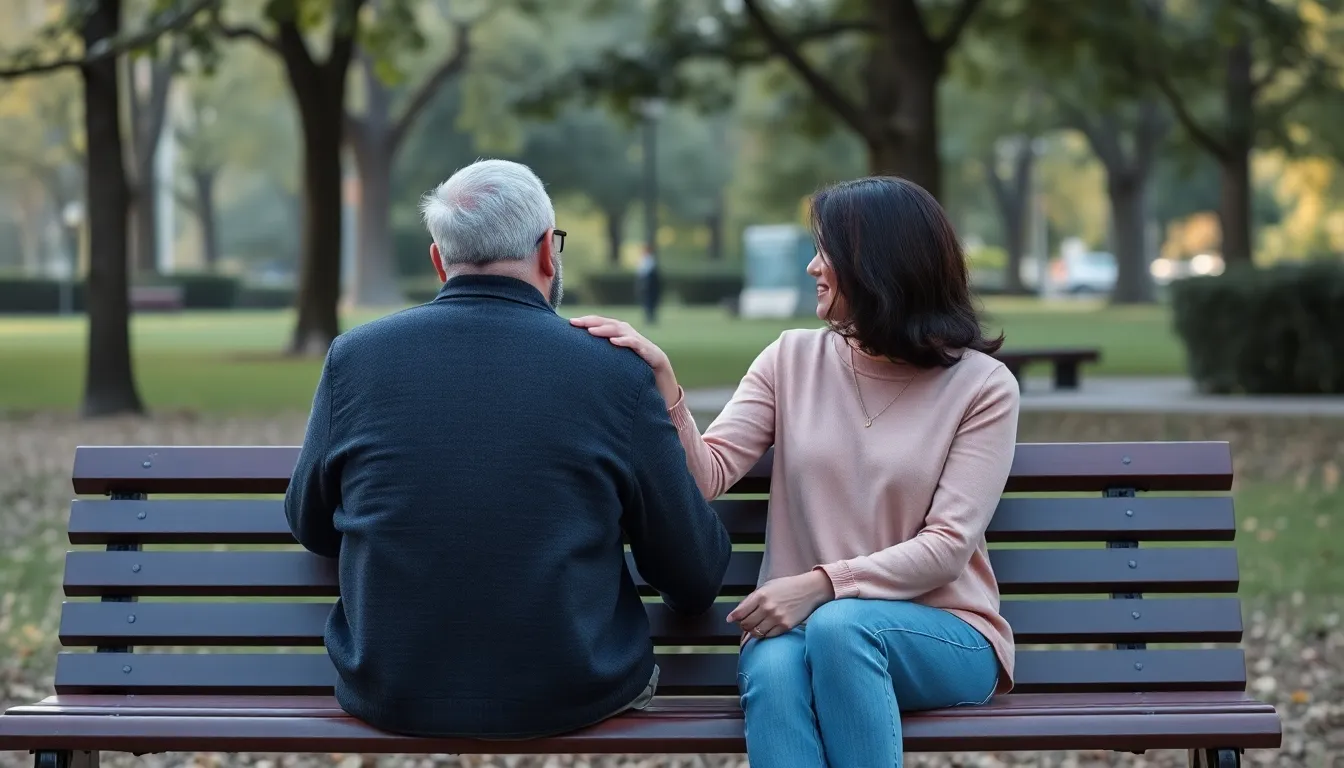 Two people sitting together in supportive conversation