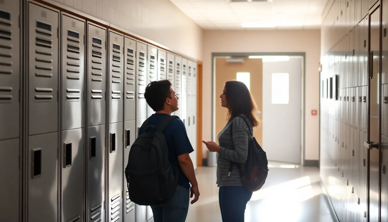 Student meeting with school counselor in hallway